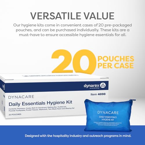 Dynarex DynaCare Daily Hygiene Kit - Travel Essentials Toiletry Bag - Includes TSA Approved Shampoo, Toothbrush Set, Razor and More - Blue, 1 Kit (10-Pieces) (Pack of 2) - size: 7" x 10" (Pack of 2)
