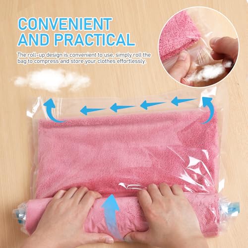 YARNOW 12pcs Vacuum Seal Compression Travel Bags Space Saver Storage Bags Roll-up Reusable for Suitcase Packing 40x60cm 50x70cm