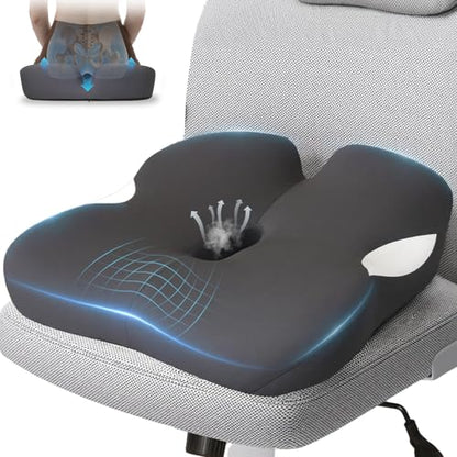 18.5" x 16.5" Extra Large Memory Foam Cushion, Tailbone Pain Relief Cushion for Long Sitting Soft Hip Support, Breathable X Large Donut Pillow Desk Chair Cushion
