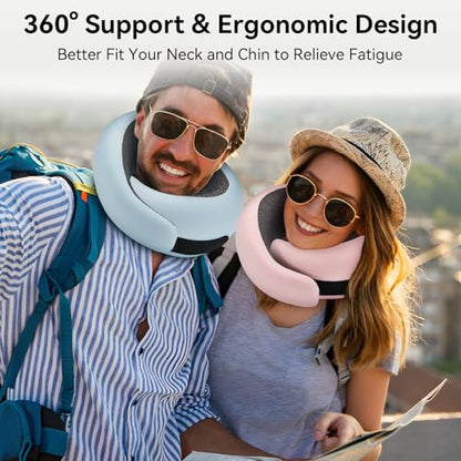 WANDER PLUS® Travel Pillow, 100% Pure Memory Foam Travel Neck Pillow Airplane Neck Support Ergonomic Design Best for Sleeping Plane Car Train Office Flight for Adults Grey