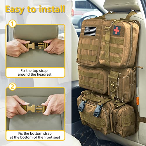 Universal Tactical Car Seat Back Organizer Bag Tactical Molle Vehicle Organizers Panel Vehicle Protector Organizers with 5 Detachable Pouches for Car Truck Ford Jeep (Khaki) - color: Khaki