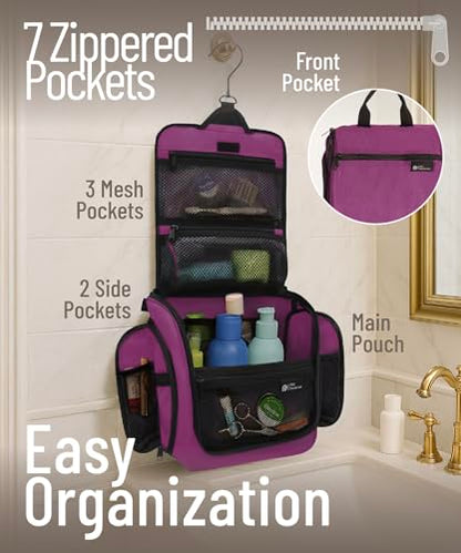 D&D Wanderlust D&D Hanging Travel Toiletry Bag for Men and Women – Cosmetics, Makeup and Toiletries Organizer Kit with 10 Compartments - color: Purple