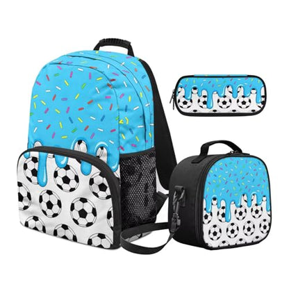 Kids Football Backpack Set for Boys, School Bookbag and Pencil Case Bundle,Preschool Primary School Backpacks with Lunch Box and Pencil Case for Back to School Supplies - color: Football -3