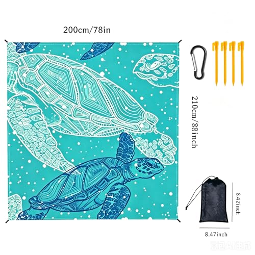 Packable Waterproof Picnic Blanket, Waterproof Beach Blanket Sandproof with Stakes, Large Foldable Beach Blanket Waterproof Sandproof, Sand Free Waterproof Beach Mat, 79x83 Inches