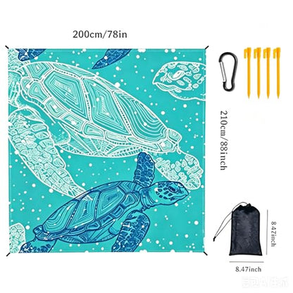 Packable Waterproof Picnic Blanket, Waterproof Beach Blanket Sandproof with Stakes, Large Foldable Beach Blanket Waterproof Sandproof, Sand Free Waterproof Beach Mat, 79x83 Inches