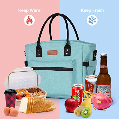 Insulated Lunch Bag for Women Men,Adult Lunch Box for Women with Adjustable Shoulder Strap,Portable Large Lunch Tote Bag for Office Work Picnic Beach,Reusable Lunch Cooler Bag - color: Aqua Green