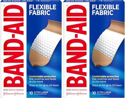 BAND-AID Brand Sterile Flexible Fabric Adhesive Bandages,Comfortable Flexible Protection & Wound Care for Minor Cuts & Scrapes, Designed to Cushion Painful Wounds,Extra Large Size 10 Count (Pack of 2) - size: 10 Count (Pack of 2), style: All One Size