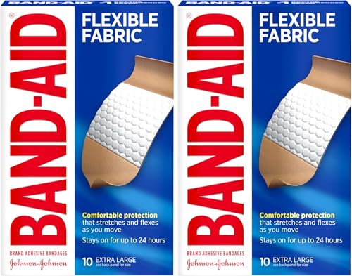 BAND-AID Brand Sterile Flexible Fabric Adhesive Bandages,Comfortable Flexible Protection & Wound Care for Minor Cuts & Scrapes, Designed to Cushion Painful Wounds,Extra Large Size 10 Count (Pack of 2) - size: 10 Count (Pack of 2), style: All One Size