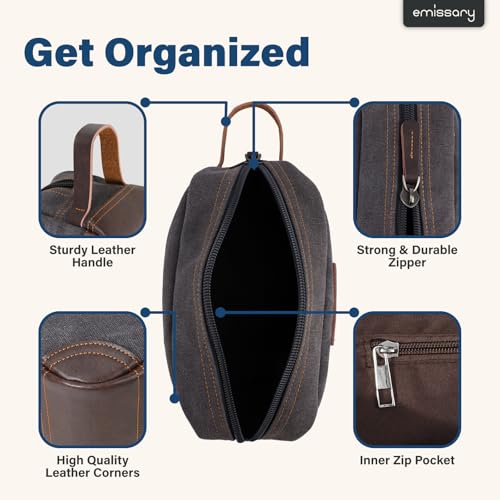 emissary Toiletry Bag for Men, Canvas Travel Toiletry Bag Men's Dopp Kit, Water-resistant Bathroom Bag Mens Shaving Kit, Travel Kit Small Bags, Shaving Bag, Toiletry Bags - color: Gray