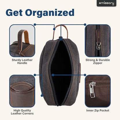 emissary Toiletry Bag for Men, Canvas Travel Toiletry Bag Men's Dopp Kit, Water-resistant Bathroom Bag Mens Shaving Kit, Travel Kit Small Bags, Shaving Bag, Toiletry Bags - color: Gray