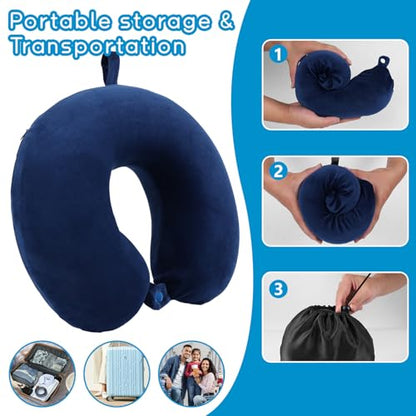 Travel Neck Pillow for Airplane, Car, Office, and Home | 100% Memory Foam U-Shaped Neck Pillow with Soft Washable Cover, Includes Travel Bag, Earplugs & Sleep Eye Mask | for Adults & Kids (Brown) - color: Brown