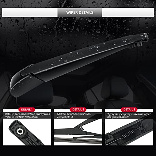 Rear Wiper Blade Assembly, Back Windshield Wiper Blades Arm Accessories Replacement for Toyota RAV4 2019-2025, Rear Wiper Blade and Arm Set for 2019 2020 2021 2022 2023 2024 2025 - size: For Toyota RAV4 2019-2023