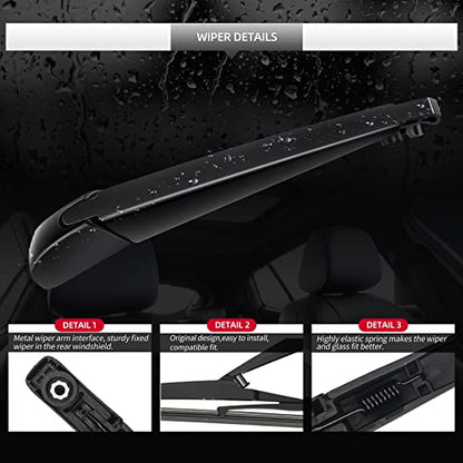 Replacement for Hyundai Santa Fe 2007 2008 2009 2010 2011 2012 Rear Windshield Wiper Blade and Arm Assembly-Car Back window wiper Arm Blade Complete Set - size: For Hyundai Santa Fe 2007-2012