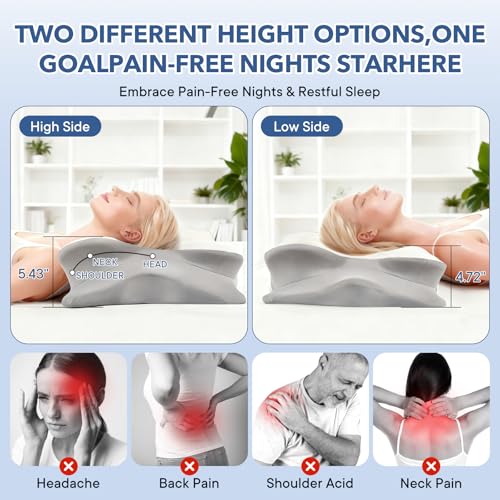 Cervical Pillow for Neck and Shoulder,Contour Memory Foam Pillow,Ergonomic Neck Support Pillow for Side Stomach Back Sleepers with Skin-Friendly Pillowcase (White) - color: White