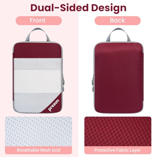 Compression Packing Cubes for Travel, Lightweight Vacation Travel Essentials, Travel Accessories for Suitcase Organizer Bags Set, Durable Luggage Organizer - color: Burgundy, size: 6 set-Half Mesh