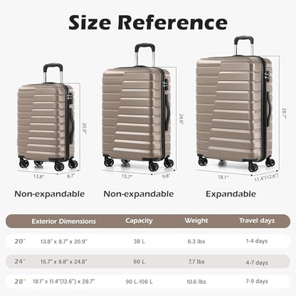 Coolife Luggage Sets, 3 Piece Hard Shell Suitcase Set with Spinner Wheels, Expandable Large Checked Luggage, Lightweight Rolling Carry On with TSA Lock Brown - color: brown, size: 3 Piece Set (20in/24in/28in)