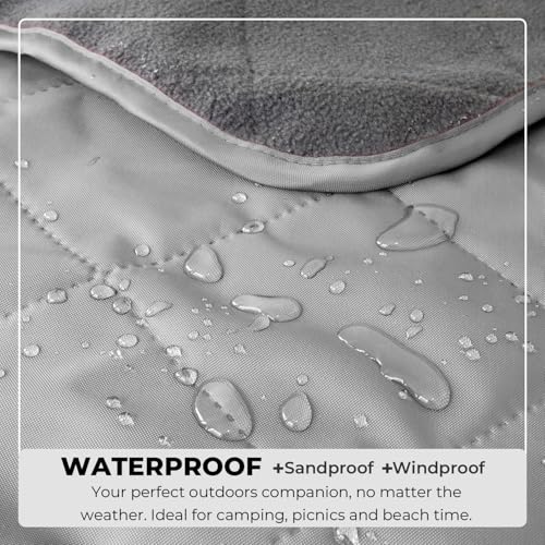 BRAWNTIDE Large Waterproof Outdoor Blanket, Extra Thick Fleece, Warm, Windproof & Sandproof, Quilted Stadium Blanket for Sports Events, Beach, Camping, Picnics, Dogs & Car, 82" x 55 - color: Gray