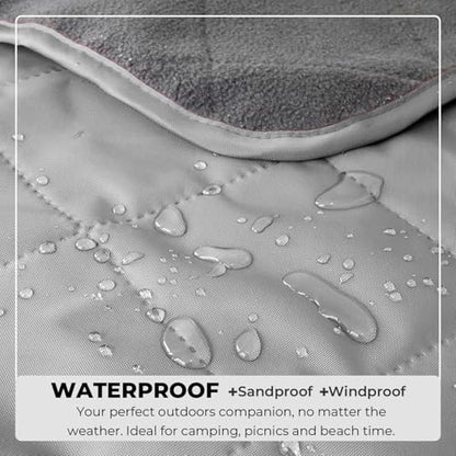 BRAWNTIDE Large Waterproof Outdoor Blanket, Extra Thick Fleece, Warm, Windproof & Sandproof, Quilted Stadium Blanket for Sports Events, Beach, Camping, Picnics, Dogs & Car, 82" x 55 - color: Gray