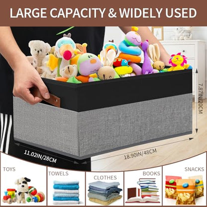 3 Pack Large Capacity Storage Bins Closet Organizer for Shelves, Fabric Closet Storage Baskets Boxes with Leather Handles for Organizing Clothes, Sheets, Jeans, Toys, Books (Black and Grey) - style: 3 Pack Black & Grey