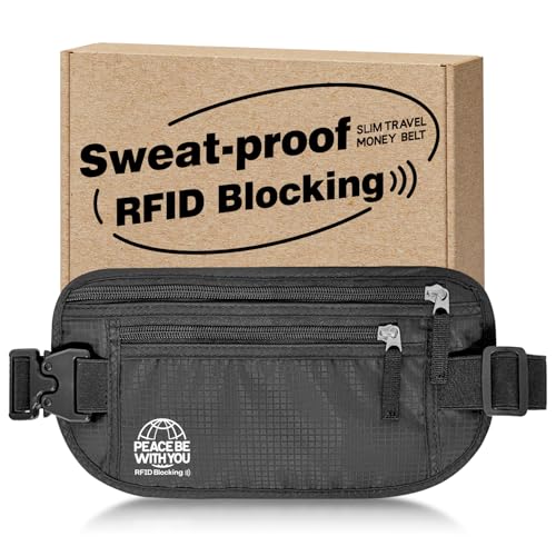 Hidden Money Belt for Travel, RFID Blocking, Sweat-Proof, Heavy-Duty Buckle, 3rd Gen Waist Wallet Anti Theft to Protect Cash, Credit Cards and Documents Under-Clothes for Men & Women, Black - color: Black, size: Sturdy