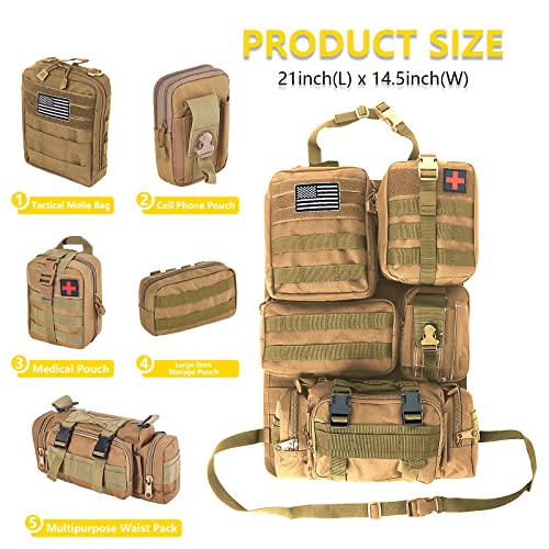 Universal Tactical Car Seat Back Organizer Bag Tactical Molle Vehicle Organizers Panel Vehicle Protector Organizers with 5 Detachable Pouches for Car Truck Ford Jeep (Khaki) - color: Khaki