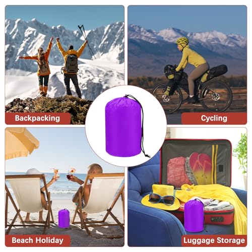 Stuff Sack [2PCS] - Waterproof Outdoor Storage Sacks Use for Backpacking & Traveling & Hiking - [Purple-5 x 10 in/ 13 x 25 CM] Ultralight Drawstring Bags - color: Purple
