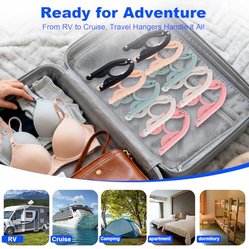 8 Pack Foldable Travel Hangers with 16 Clips & Folding Hanger - Space Saving Portable Collapsible Hooks for Cruise, RV, Hotel (Assorted Colors)