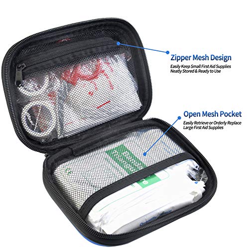 I GO 85 Pieces Hard Shell Mini Compact First Aid Kit, Small Personal Emergency Survival Kit for Travel Hiking Camping Backpacking Hunting Marine Car - color: Blue