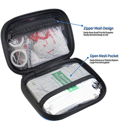 I GO 85 Pieces Hard Shell Mini Compact First Aid Kit, Small Personal Emergency Survival Kit for Travel Hiking Camping Backpacking Hunting Marine Car - color: Blue