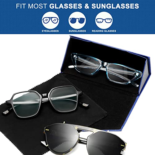 Flutesan 4 Pack Foldable Glasses Sunglasses Case PU Hard Shell Collapsible Eyeglasses Leather Case 4 Cleaning Cloths - color: Classic Color