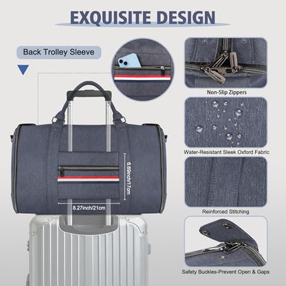 Geestock Garment Bags for Travel, Convertible Suit Travel Bag for Men & Women, Carry On Garment Bag with Shoe Pouch & Shoulder Strap, 2 in 1 Foldable Oxford Duffel Bags, Blue - color: Blue