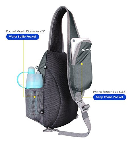 WATERFLY Crossbody Sling Bag Small Water Resistant Backpack Lightweight Shoulder Chest Daypack for Men Women Hiking Travel - color: Gray