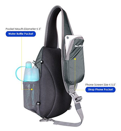 WATERFLY Crossbody Sling Bag Small Water Resistant Backpack Lightweight Shoulder Chest Daypack for Men Women Hiking Travel - color: Gray