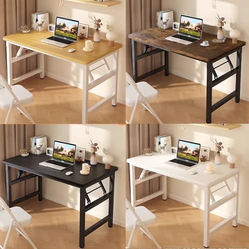 39.4 Inch Folding Table，Square Folding Desks for Small Space,Small Foldable Desk No Assembly,Teak. - color: Frame：white/Board：teak, size: 39.4" x 19.7"