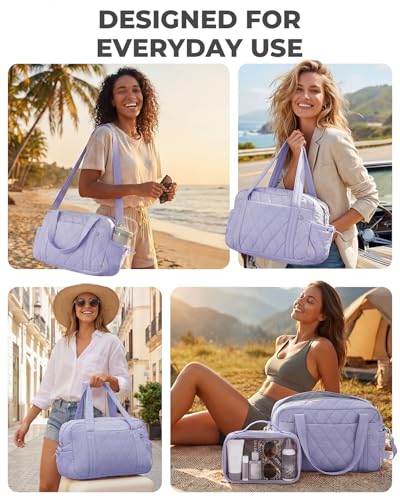 Percover Weekender Bag for Women, Ultra Lightweight Travel Duffle, Carry On Personal Item Overnight Bag with Toiletry Pouch & Compartments, Quilted Gym & Travel Bag, Lavender Purple - color: Lavender Purple