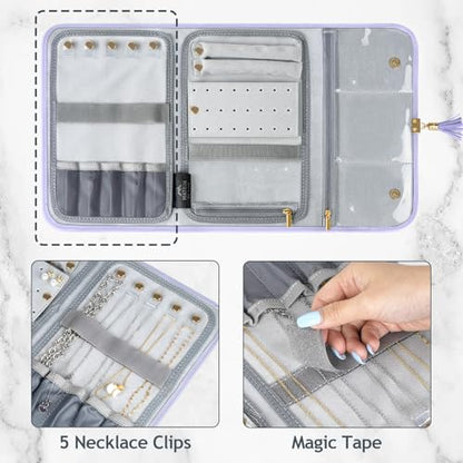 MATEIN Jewelry Organizer for Travel, Womens PU Leather Large Jewerly Holder with Tassel, Travel Necklace Earring Ring Bracelet Storage Case, Purple - color: Purple