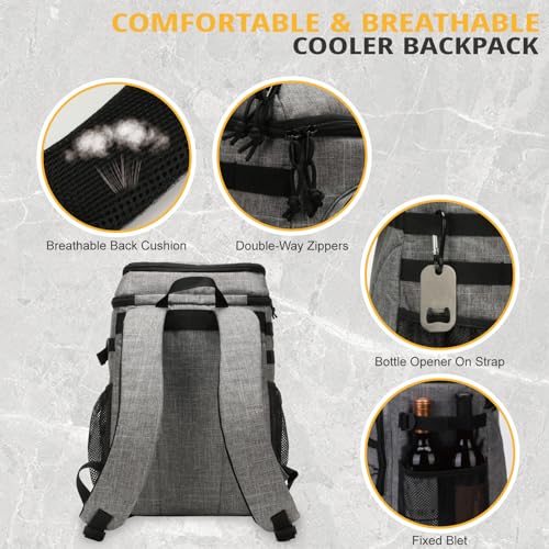 25L Backpack Cooler Keep All Drink Cold for Long Periods of Time Cooler Backpack Insulated Waterproof Portable High Durability Small Cooler Backpack with Compartment for Hiking Camping Beach - color: Gray
