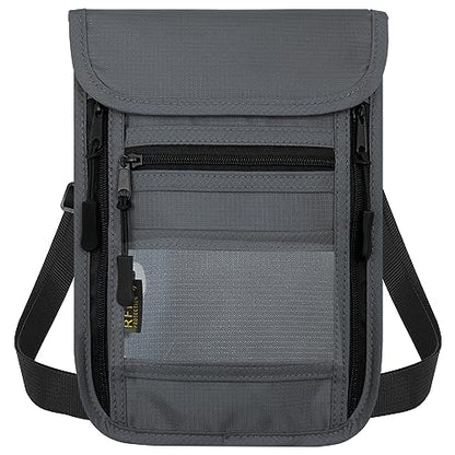 sundee Travel Neck Wallet with Double Zippers, RFID Blocking Passport Holder with Adjustable Neck Strap for Men and Women to Keep Cash, Credit Cards and Travel Documents Safe - Light Gray - color: Light Gray
