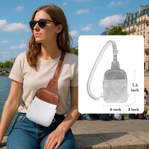 Haytijoe Small Anti Theft Crossbody Bag for Women Faux Leather Lightweight Sling Bags RFID Blocking Fanny Pack for Travel - color: White Brown