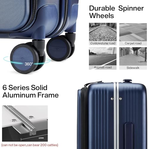 Hanke 20 Inch Carry On Luggage with Front Pocket Aluminum Frame, Hard Shell Suitcases with Wheels, Rolling Luggage, Suitcase with Lock, Travel Luggage for Weekender, Dark Blue - color: Dark Blue, size: 20 Inch Middle No Opening