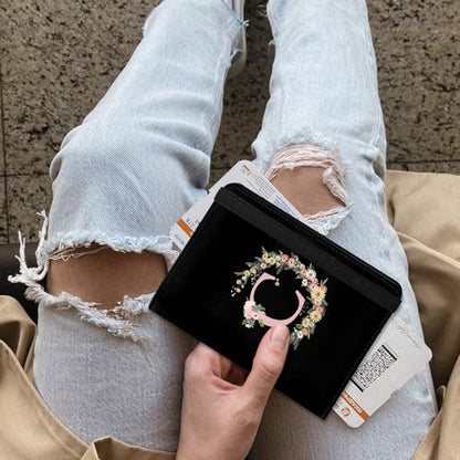 Cute Passport Holder and Holder Combo Passport Cover with RFID Blocking Women Men Compatible Wallet Credit Card Protector (Initial Monogram-C) - color: Black-C