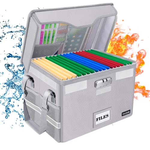 DocSafe Fireproof Document Box with Lock,File Storage Organizer with Zipper Pockets,Collapsible Portable File Box Home Office Safe Filing Cabinet with Handle for Hanging Letter/Legal Folder,Silver - color: Silver, size: 16" x 12.5" x 10.5", 1 pack