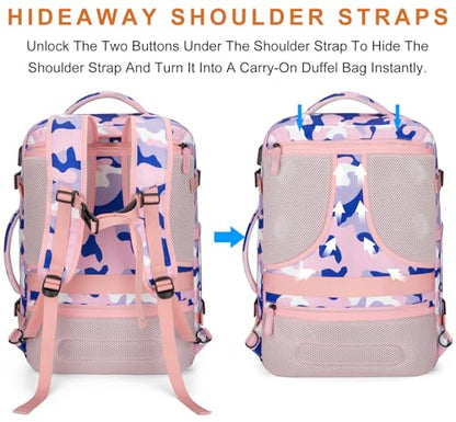 Lumesner Carry on Travel Backpacks, Extra Large 40L Flight Approved for Men & Women,Expandable Suitcase backpack (Camouflage Pink(Backpack With 4 Packing Cubes)) - color: Camouflage Pink