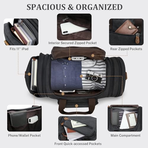 Gonex Canvas Duffle Bag for Travel 50L Expandable Duffel Weekend Overnight Bag men (Dark Gray) - color: Dark Grey, size: Large-50L (Without Shoe Compartment)