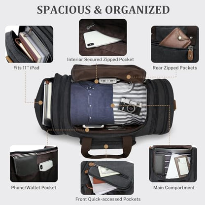 Gonex Canvas Duffle Bag for Travel 50L Expandable Duffel Weekend Overnight Bag men (Dark Gray) - color: Dark Grey, size: Large-50L (Without Shoe Compartment)