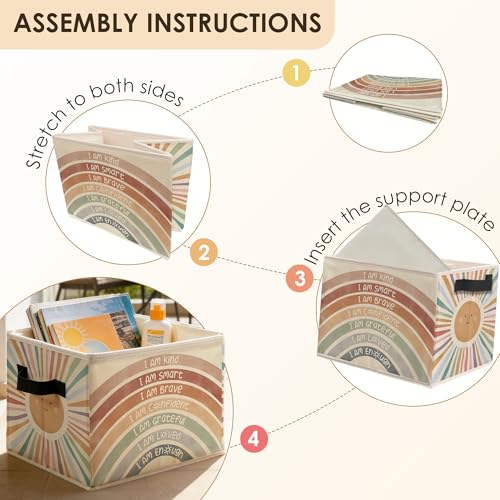 Boho Sunshine Rainbow Kids Storage Bins Box with Handles, Inspirational Positive Affirmations Foldable Basket Toybox for Classroom Kids Room Nursery Bathroom Home Clothes Toys Books - color: color-07