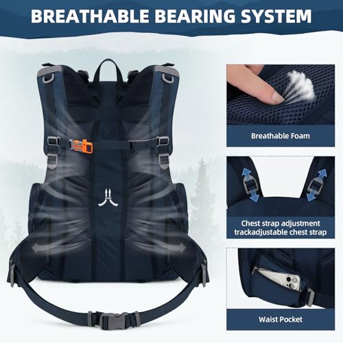 Maelstrom Hiking Backpack, 40L Waterproof Camping Daypack for Men and Women, Lightweight Travel Pack with Rain Cover (Blue) - color: Blue