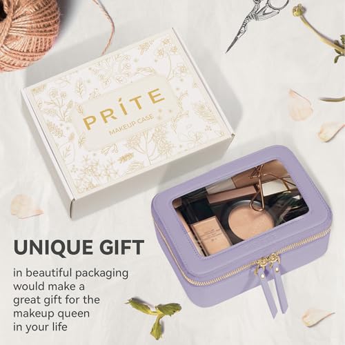 Prite Clear Makeup Bag Cosmetic Organizer Case Waterproof Travel Toiletry Bag Skincare Pouch with Golden Zipper(Violet) - color: Violet, size: Standard - Single Layer