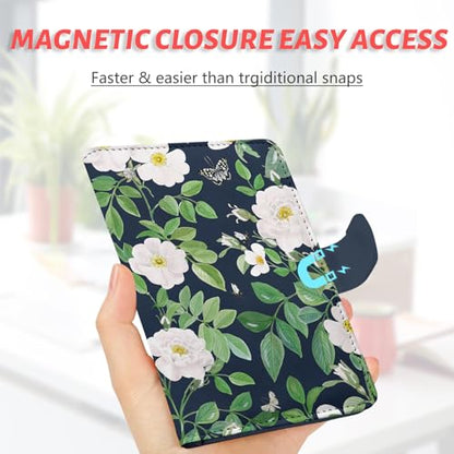 Passport Holder, Travel Wallet Cover with Pen Loop | Cute RFID Blocking Leather Case with Magnetic Closure for Travel Essentials-flower - color: P-Butterfly
