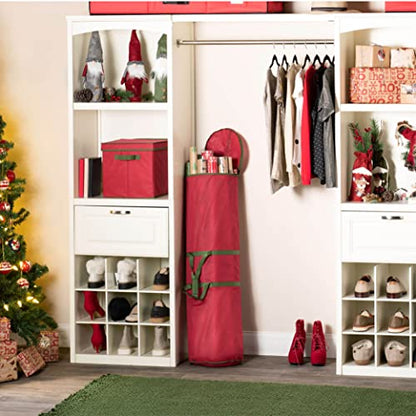 ZOBER Round Christmas Gift Wrapping Paper Organizer Storage - 40 Inch Gift Wrap Storage Containers - Wrapping Paper Holder, Waterproof, Fits 25 Standard Rolls - Red - color: Red and Green Fabric Round